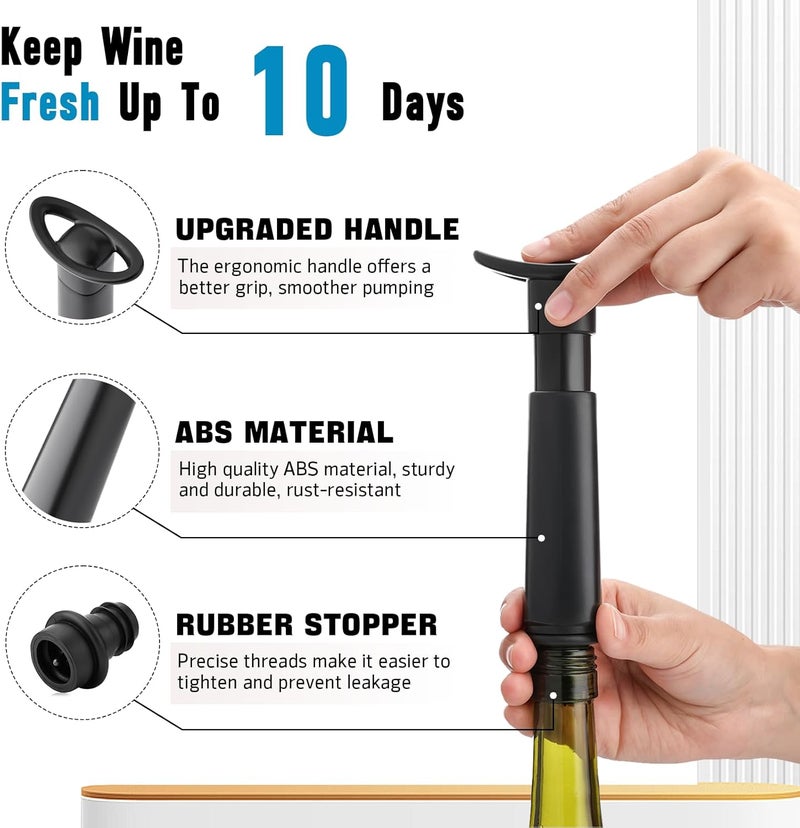 OWO Wine Vacuum Pump and 8 Stopper, Wine Saver & Preserver, Reusable Air Remover Pump Keeps Fresh - Image 2